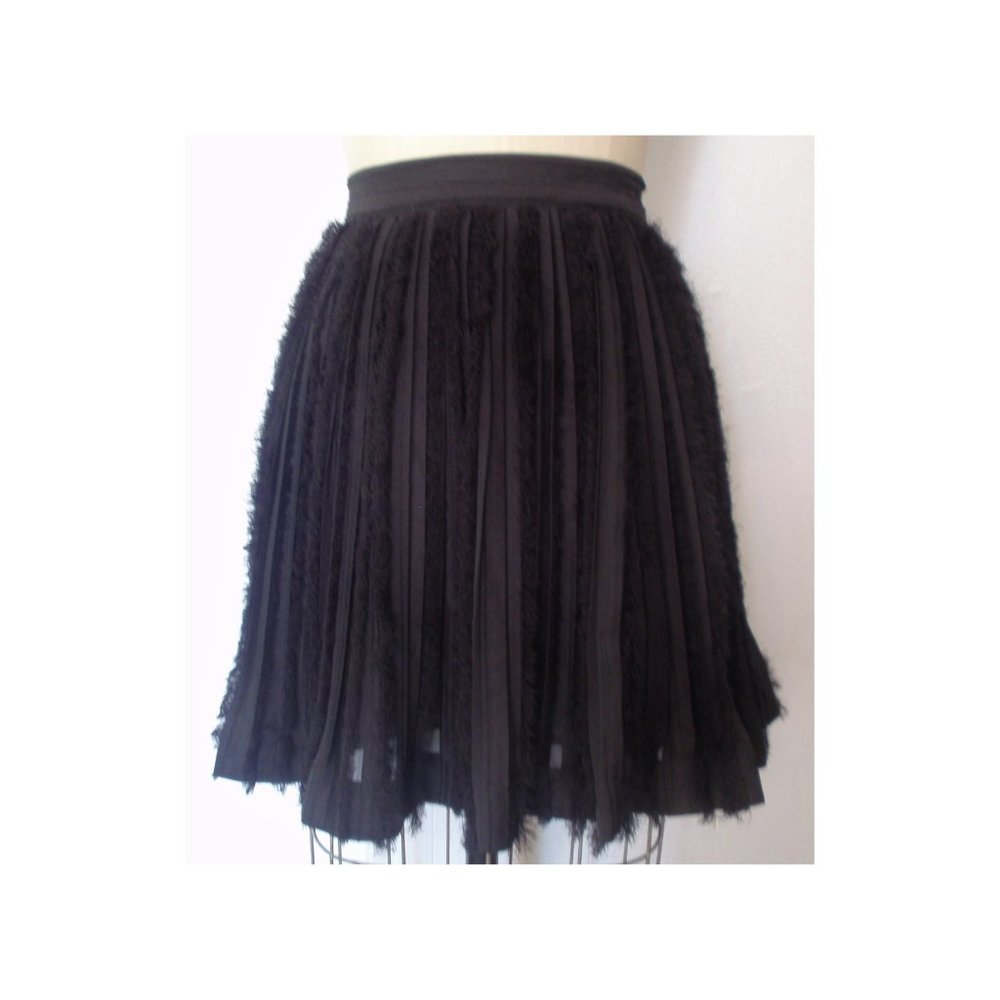 H&M BLACK PLEATED CHIFFON FRINGE RIBBON TRIM COQUETTE MINI SKIRT 14 NWT - Picture 3 of 8